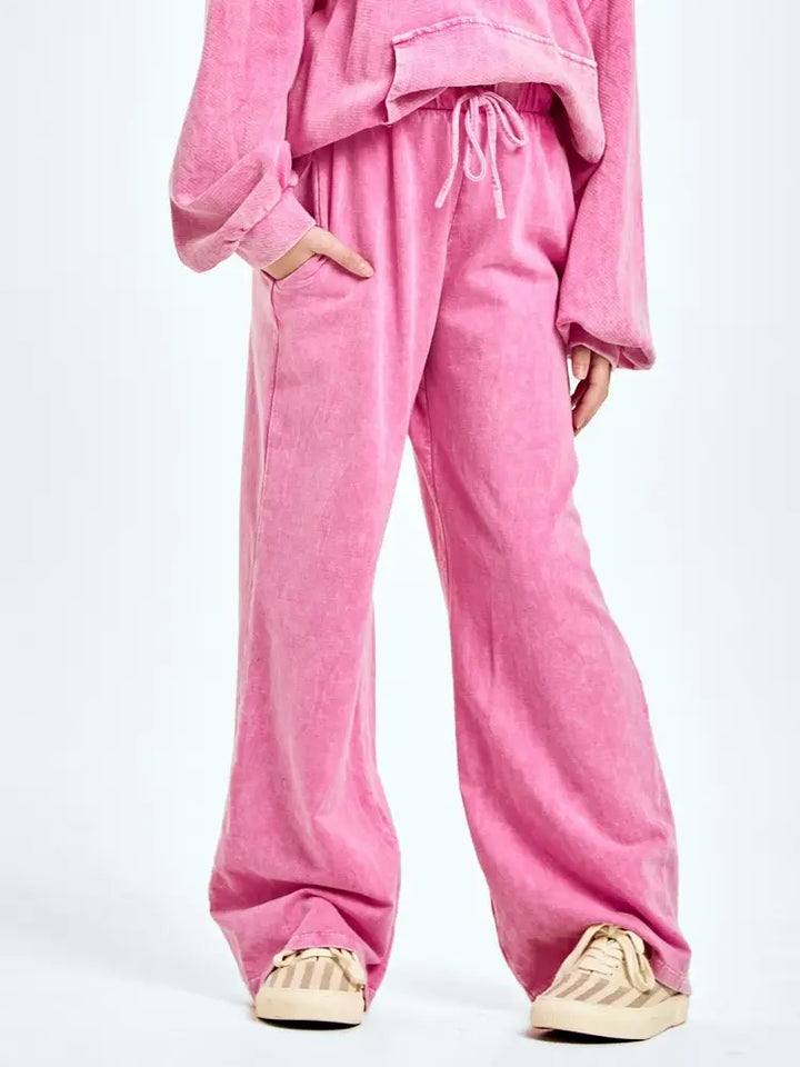 Girls Mineral Wash Wide Leg Sweatpants
