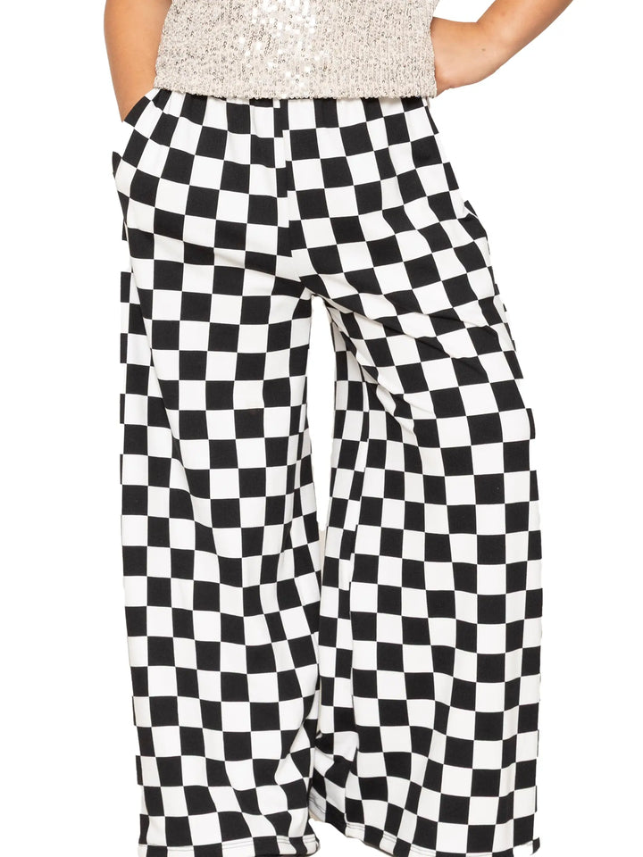 Girls Checkerboard Wide Leg Pants