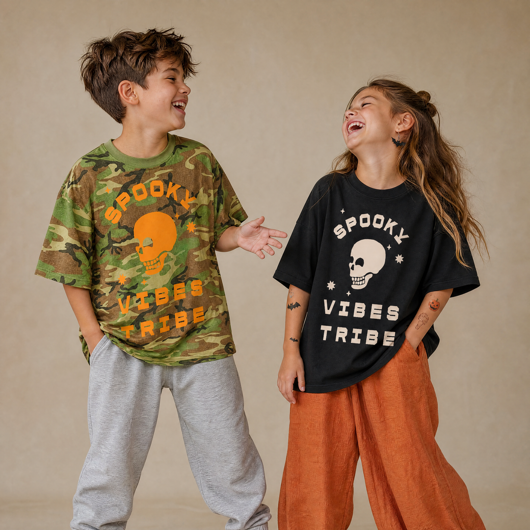 Spooky Vibes Tribe Oversized Drop Sleeve T-Shirt