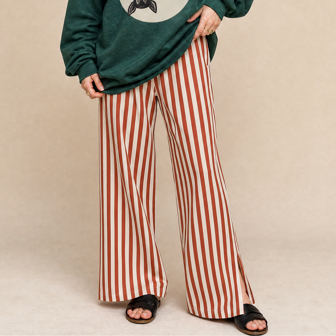 Women's Rust Stripe Wide Leg Pants