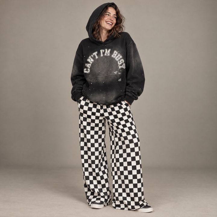 Women's Checkerboard Wide Leg Pants