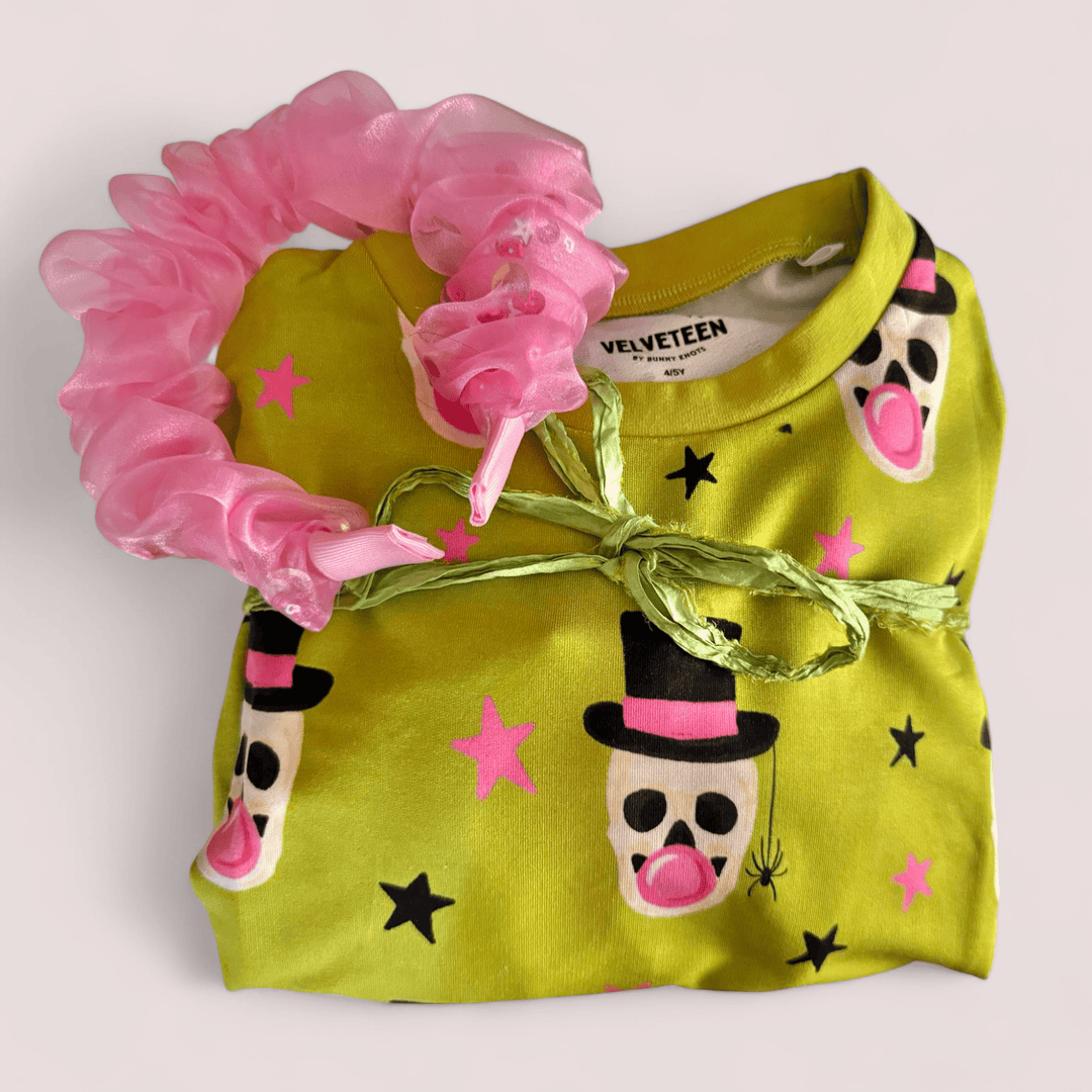 Sir Skeleton (Chartreuse) | Bamboo French Terry Jogger Set - Bunny Knots