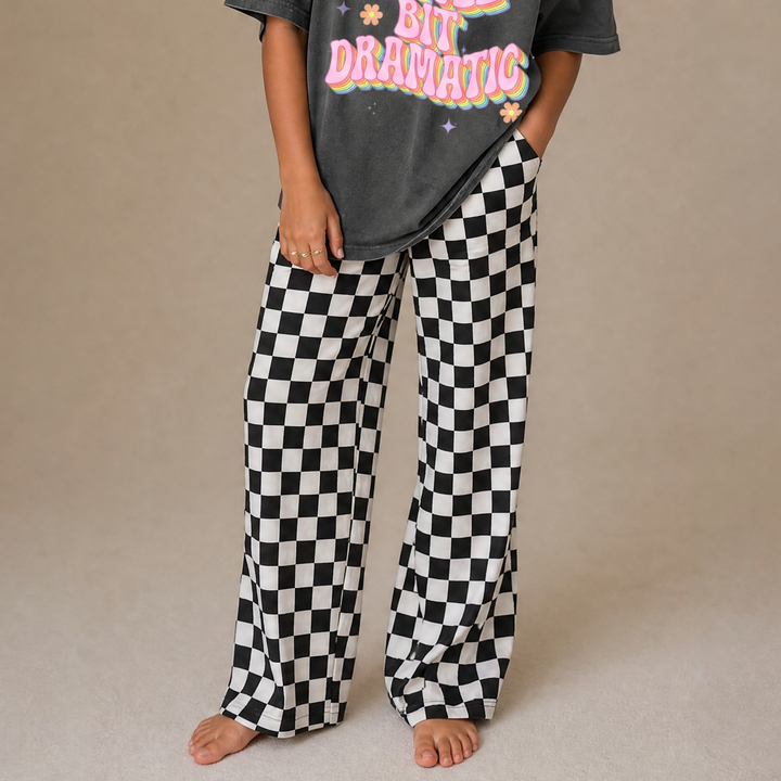 Girls Checkerboard Wide Leg Pants