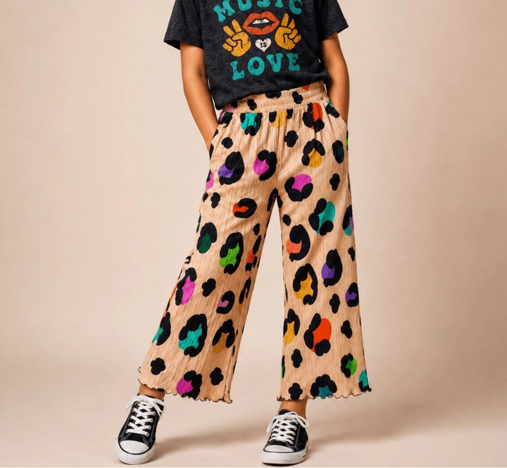 Girls Confetti Cat Wide Leg Pants