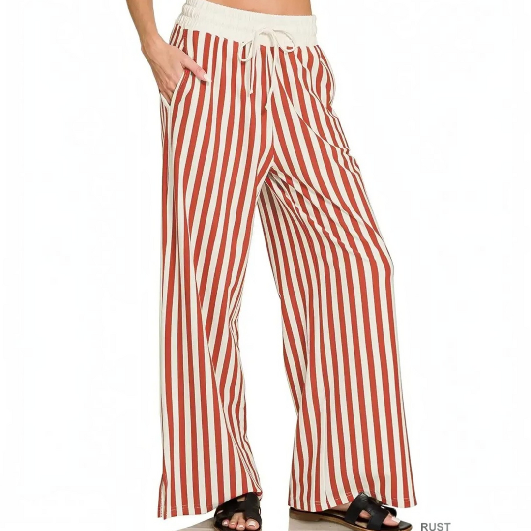 Women's Rust Stripe Wide Leg Pants