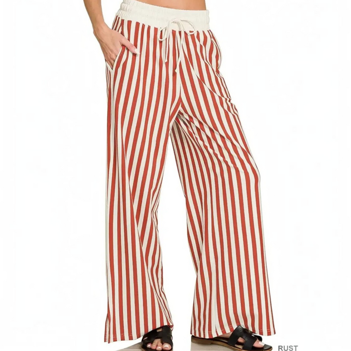 Women's Rust Stripe Wide Leg Pants