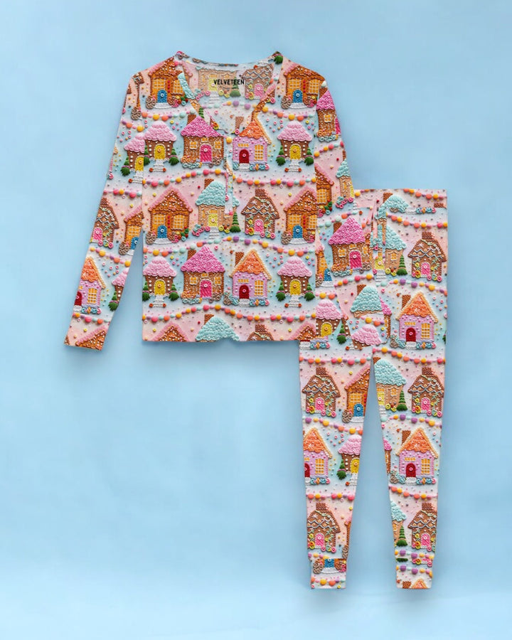 Gingerbread Town | 3D Print Women's Bamboo Loungewear Set - Bunny Knots