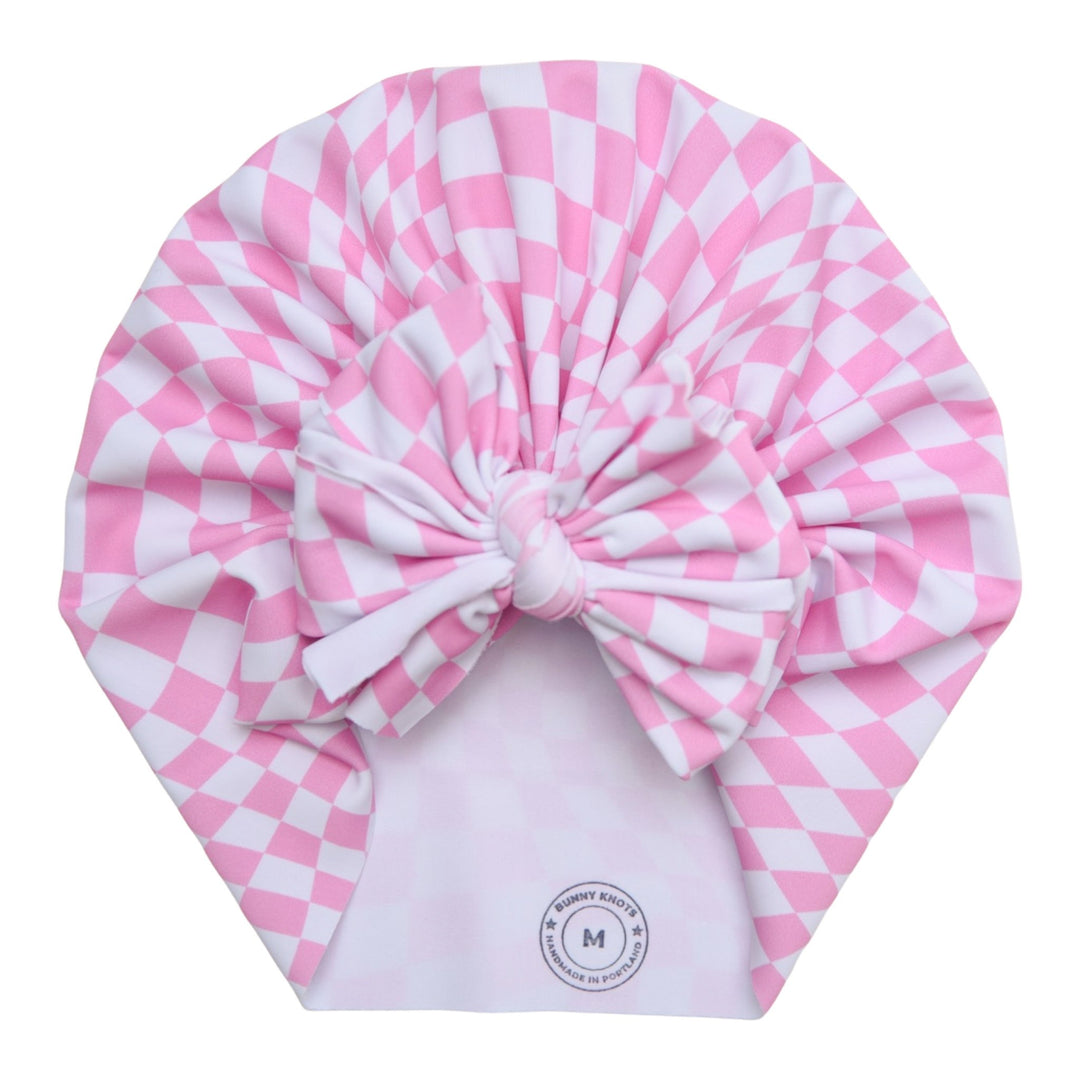 Kimlee | Pink Checkerboard | Swim Headwrap - Bunny Knots